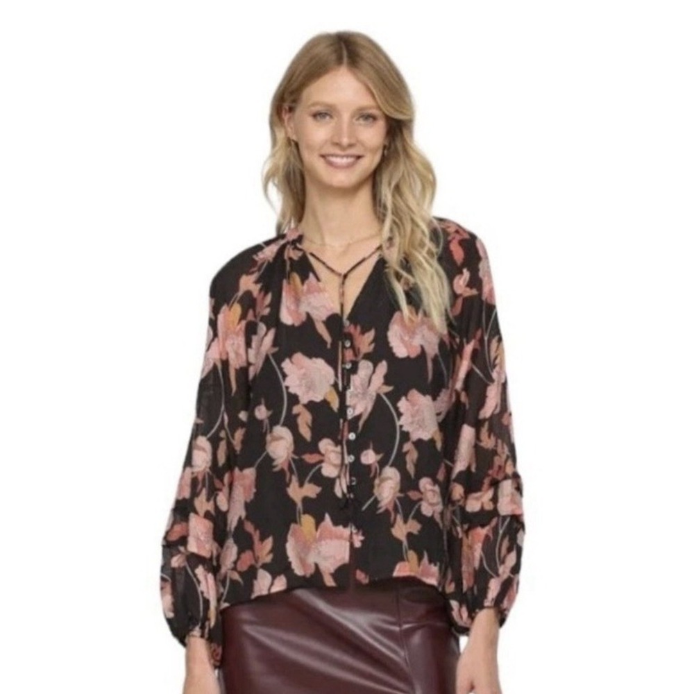 Fate Dark Romantic Blouse M Floral Boho 3/4 Balloon Sleeve Top‎ Career Whimsy
